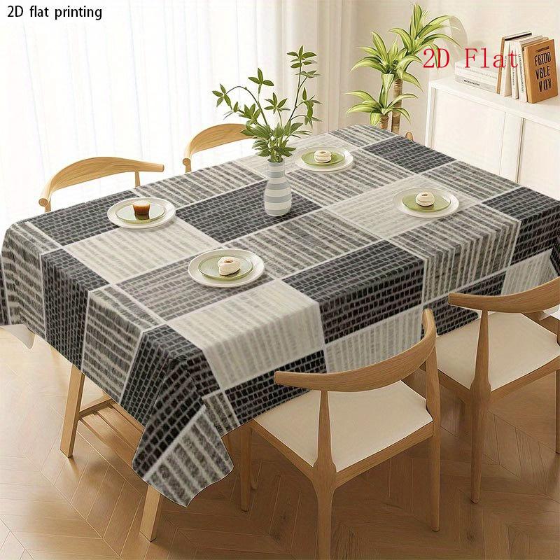 2D Flat 1pc- Soft, Stylish, and Beautiful Tablecloth with Geometric Grid Pattern in Gray and White. Style, Suitable for Indoor and Outdoor Dining, Kit