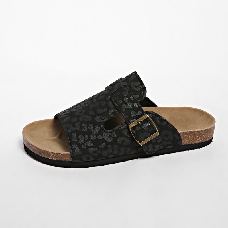Women's Wide Width Leopard Birkenstocks, Roman Style Outdoor Slides, European Summer Slippers for Women