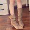 Boots Casual Mid Boots Pointed High Heels Spring and Autumn Fold Thin Fashion Short Boots Heap Daily