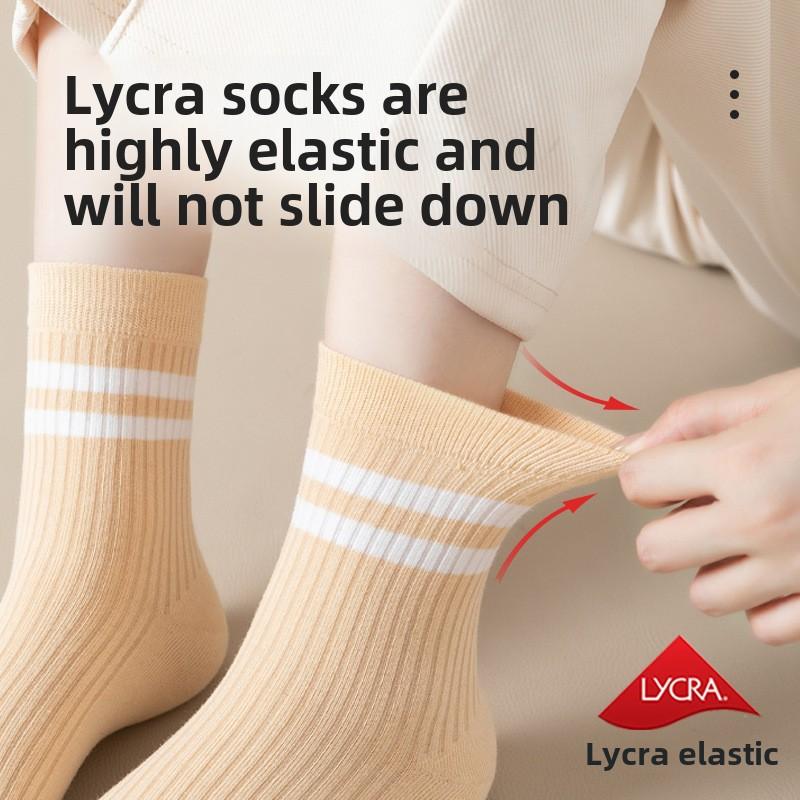 5 Perechi de Șosete Dama de Primăvară și Toamnă Antibacteriene din Bumbac Pur Fără Cusături cu Bare Paralele Medii