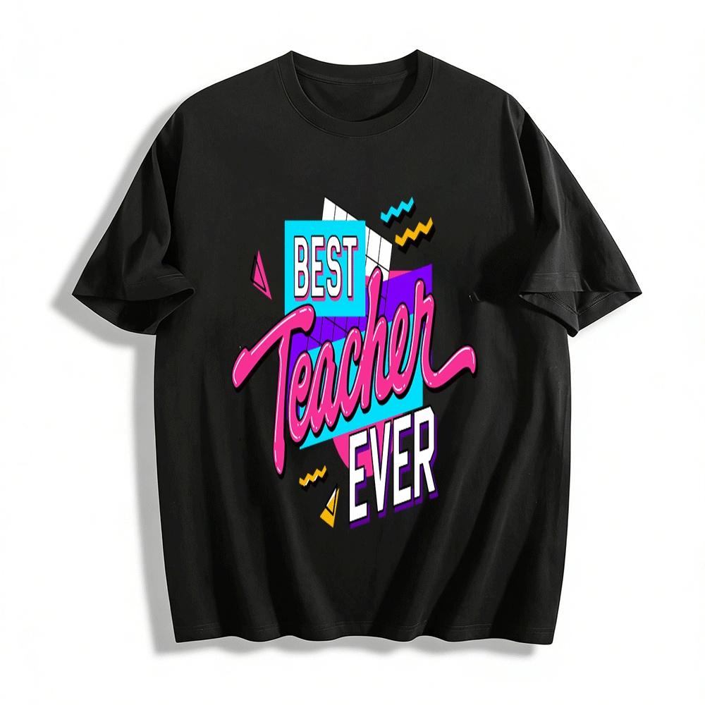 Vintage Style Best Teacher Ever Graphic Casual Top Pure cotton T-shirt XXS