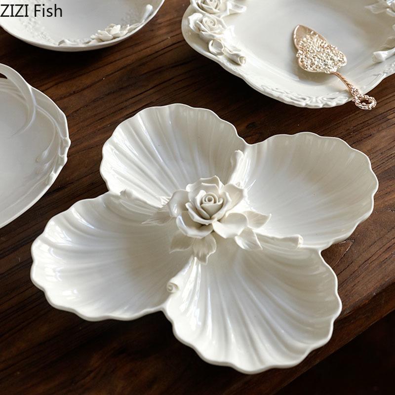 Flower Shaped Ceramic Plate Breakfast Fruit Salad Dinner Plates Hotel Restaurant Western Plate Kitchen Dessert Plate Cutlery