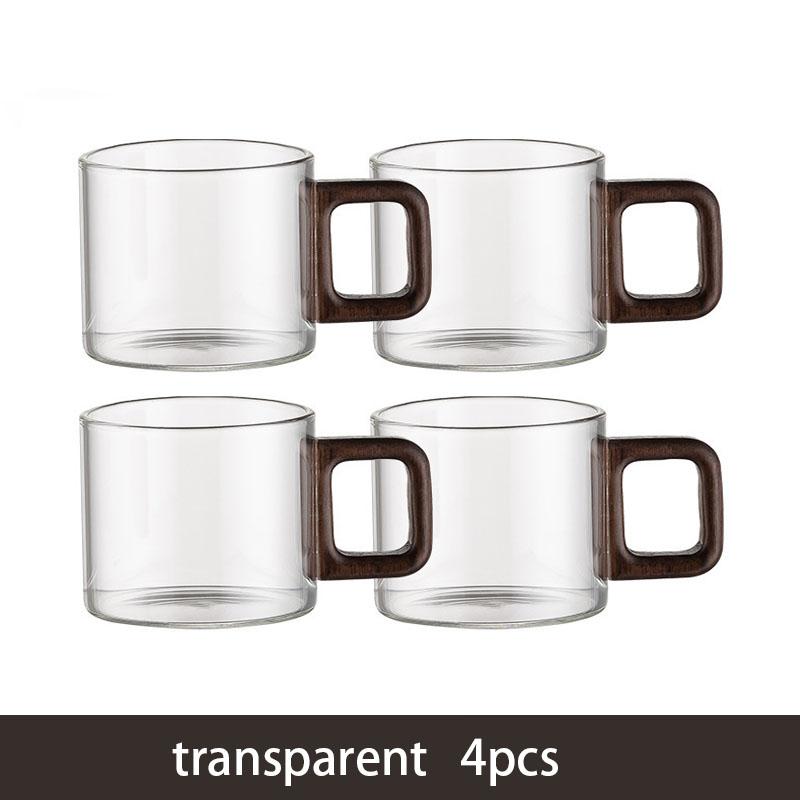 2/4/6pcs Heat-resistant Glass Tea Cup With Walnut Handle 120ml Mini Espresso Cup Set Ground Coffee Mug Glasses Brewing Teaware