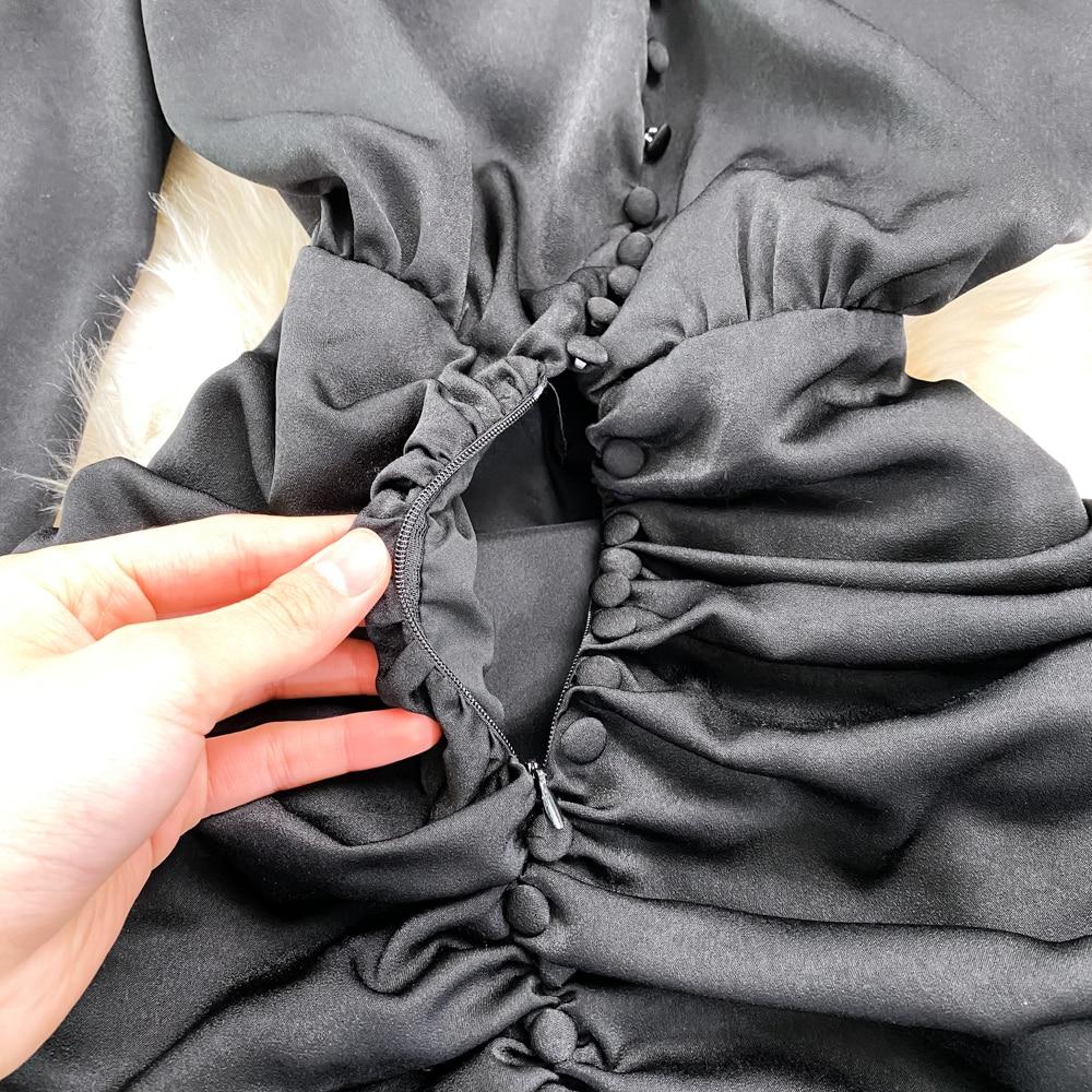 RUGOD High Quality Sexy V-neck Dress Spring 2025 New Slim Slim Pleated Ruffle Hip Wrap Short Dress Single-breasted