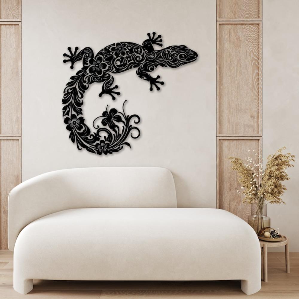 Modern Laser Cut Metal Wall Art Gecko Lizard Decor Tropical Animal Garden Sculpture Geometric Home Hanging