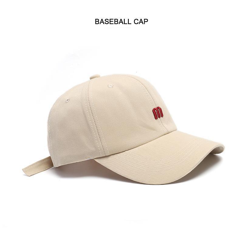 Hat M Embroidered Peaked Cap Men's and Women's Versatile Bent Cotton Soft Top Sun Hat Stylish Simple Women's Baseball