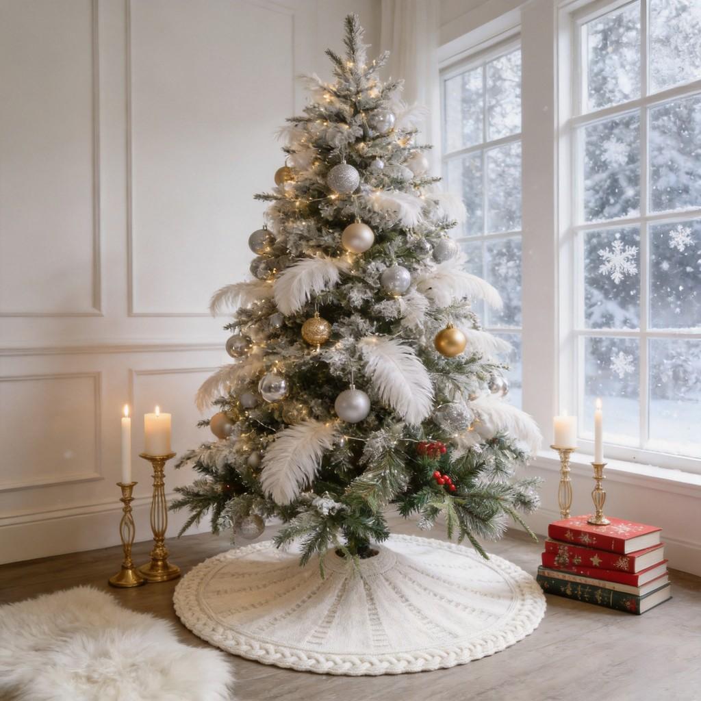 Christmas Tree Skirt Knitted Tree Skirt Cover With Decorative Embellishments For Holiday Parties And Gift Giving
