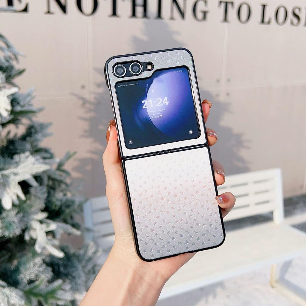 Applicable To Samsung Z Flip6 Mobile Phone Case Z Flip5 Folding Screen Gradual Change Laser Star Flip Case