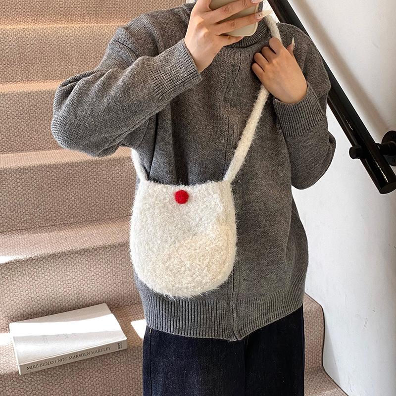 2025 New Fashion Macaron Plush Oval Cute Small Crossbody Shoulder Backpack Women Ins New