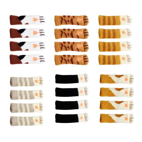 4Pcs Cat Paw Chair Leg Cover Knitting Furniture Feet Cover Floor Protectors Non-Slip No Scratch Noise Reduction Hardwood Floors Furniture Booties