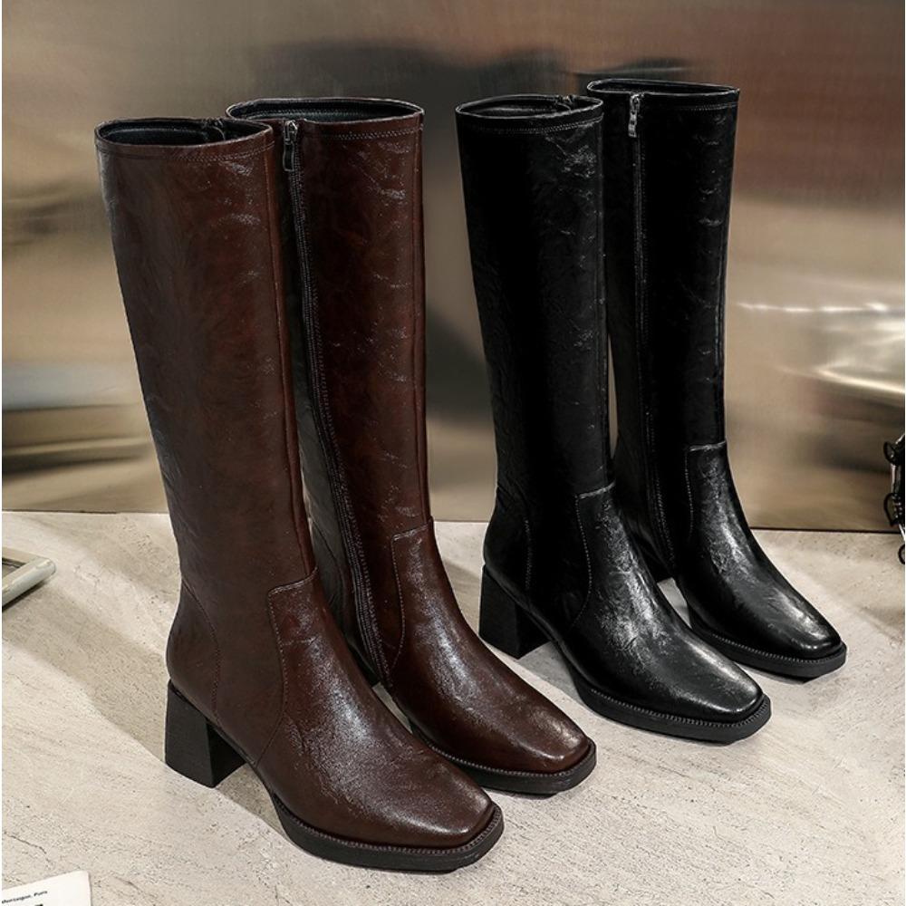 Boots Women's 2025 New Winter Knight Boots High Heel Womens Boot Thick Heel Square Head Brown Over Knee-High for Women