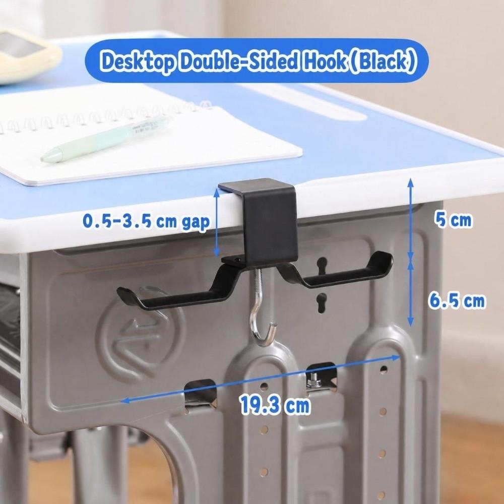 1Pc No Drill Desk Side Hanger Dual Hook Table Edge Storage Hook Desk Side Bag Hook  Study Room