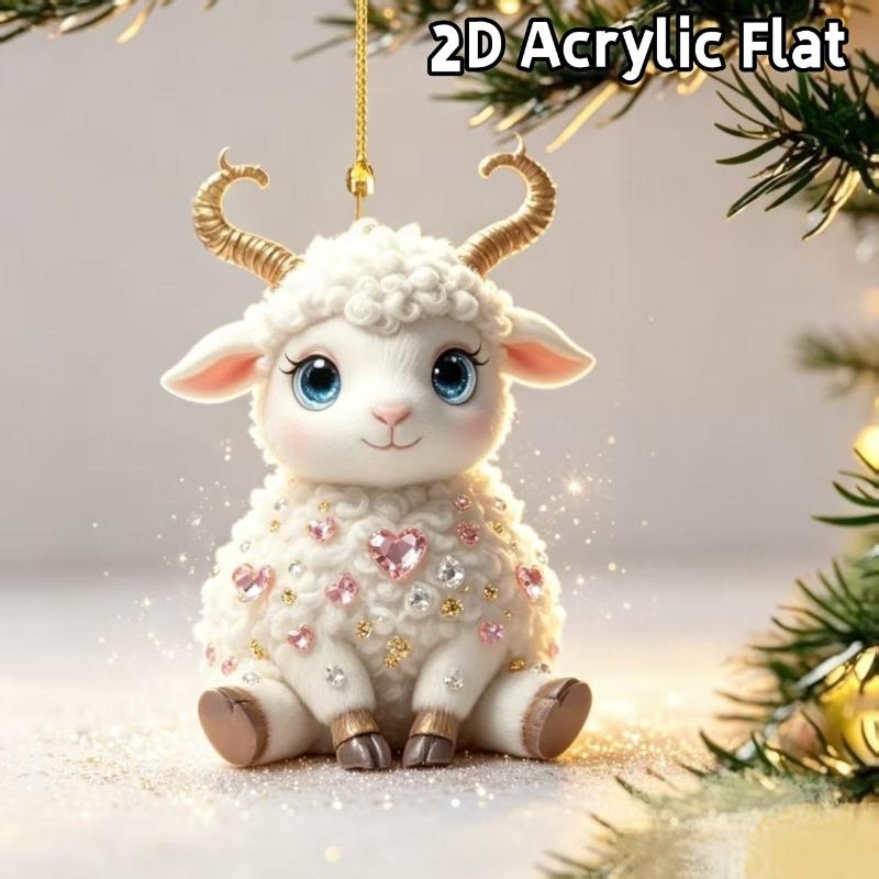 2D Flat Goat Car Rearview Mirror Hanging Ornament Acrylic Pendant Christmas Tree Decoration Bag Charms