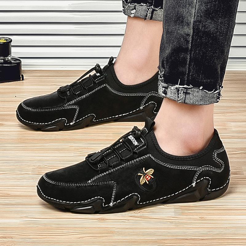 Men's Casual Shoes Spring/Summer Fashion Shoes Men's Leather All-Match British Soft Cowhide Shoes White Shoes