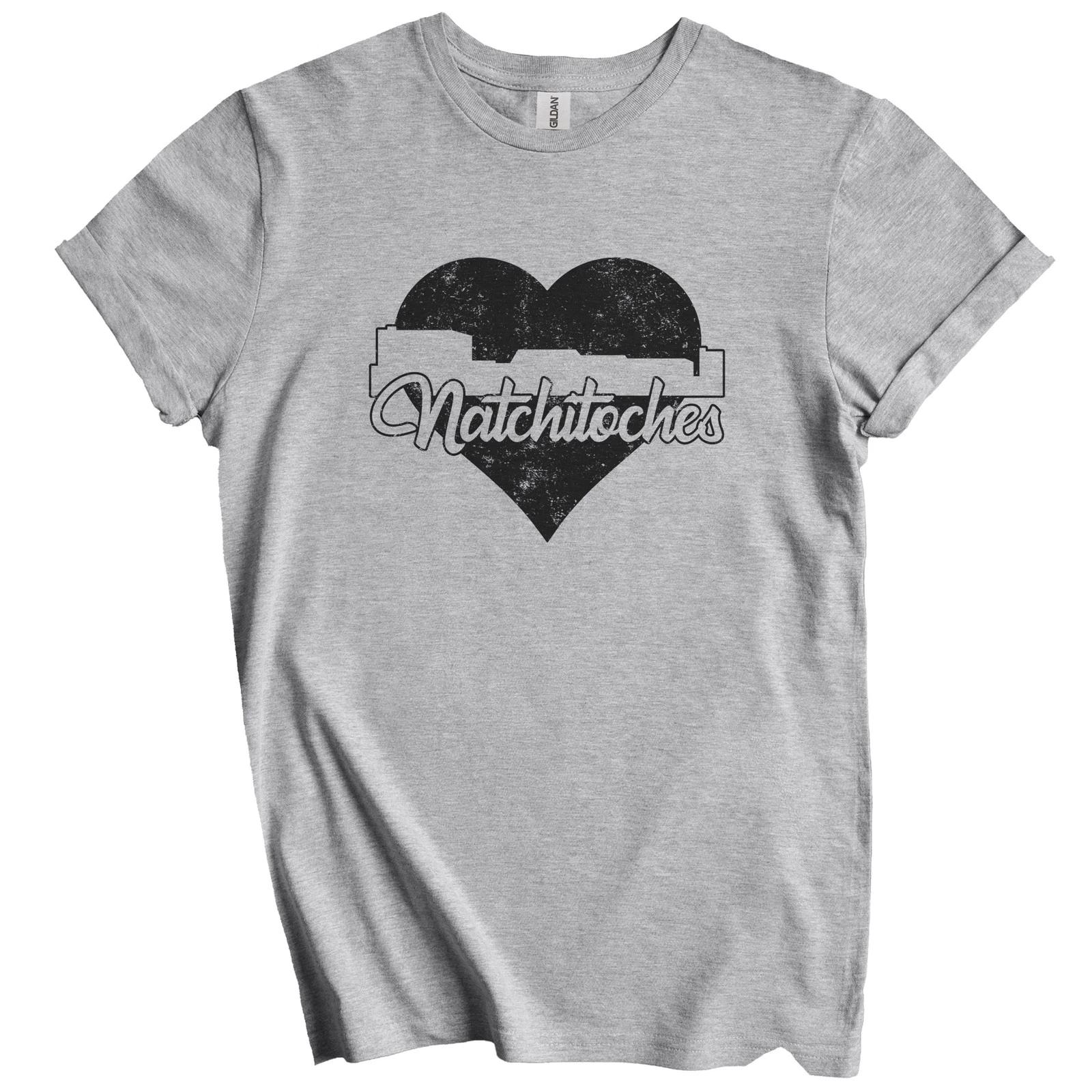 Retro Natchitoches Louisiana Skyline Heart Distressed T-Shirt L