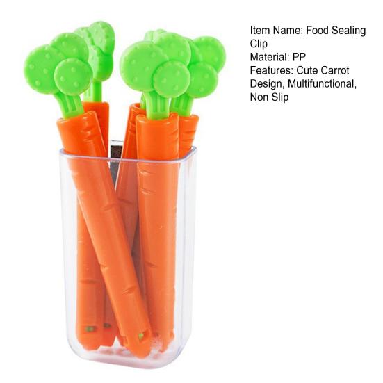 5Pcs Cute Carrot Design Food Sealing Clips Cereal Vegetable Coffee Bag