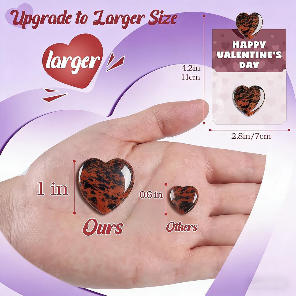 24pcs 2CM Heart-shaped Stone+Valentine's Day Cards, Valentine Exchange Party DIY Cards For School Classroom Gatherings