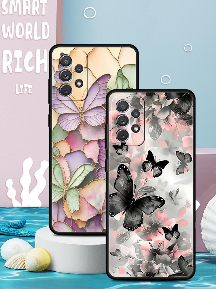 Fashionable Butterfly Flower Phone Case for Samsung Galaxy A55 A35 A17 A07 A15 A13 A25 A51 A71 A72 A73 A32 A52 A52S A41 Soft TPU