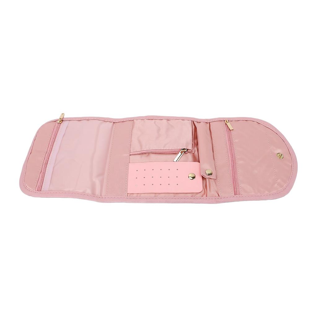 Travel Jewelry Organizer Case Foldable Small Jewelry Roll for Storage Rings Earrings Necklaces Pink S