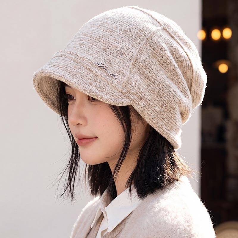 Variegated stacking hat women's short brim pleated baotou hat plain face covering postpartum confinement hat versatile cold hat