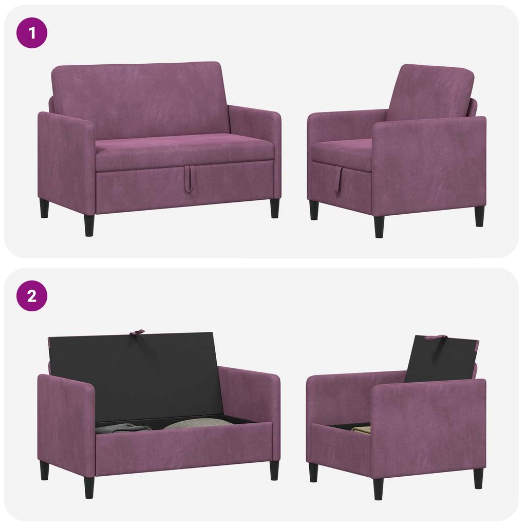 Storage Sofa Set 2 Pcs Purple Polyester