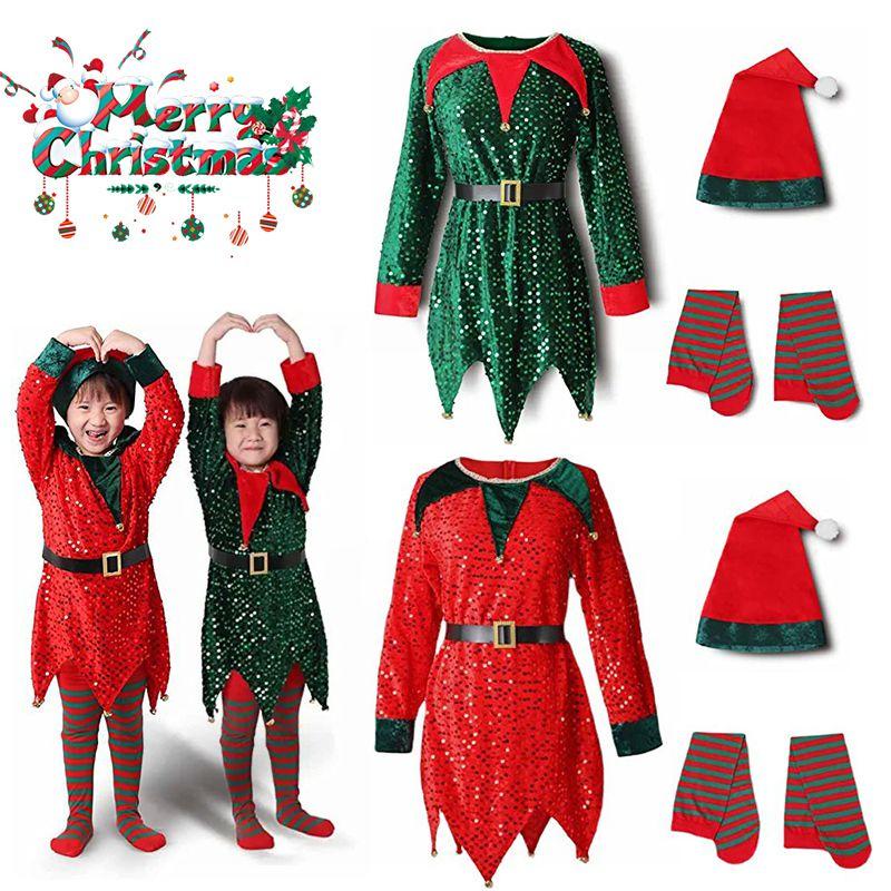 Christmas Kid Elf Costume Santa Claus Cosplay Fancy Dress Xmas Festive Outfits