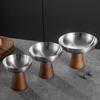 Premium Stainless Steel Dessert Cup With Wooden Stand High Footed Serving Dish Ideal For Ice Cream And Salad