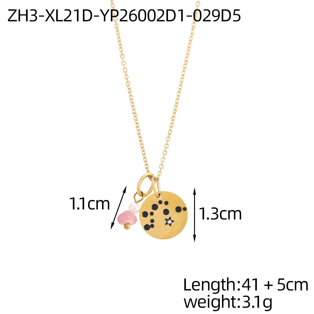 

CARLIDANA Retro Stainless Steel Gold Plated Natural Stone Beaded 12 Zodiac Signs Charm Jewelry Geometric Pendant Choker Women