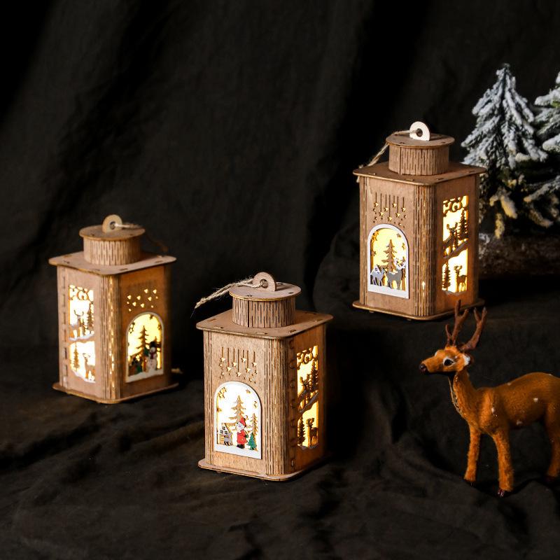 Wooden Christmas House With Lights Painted Christmas Night Lights Candlestick Table Table Setting Windproof Light Props