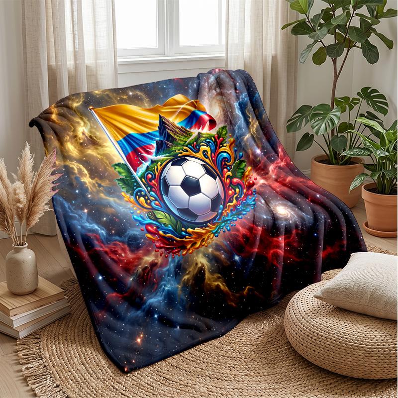 Colombia Football Printed Flannel Blanket Skin Friendly Warm Decorative Throw for Indoor Couch Bed Daily Use