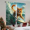 Piece Set High Definition Digital Printed Curtainsorange Tabby Cat Surfing Wave Colorful Vibrant Dynamichome Decoration Curtain Polyester