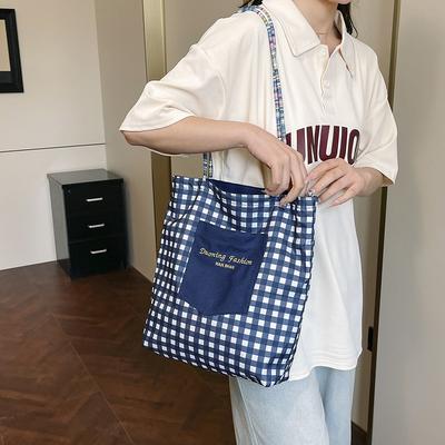 Literarisch und lässig süß kariert leicht vielseitig Schulter Unterarmtasche große Kapazität beidseitig doppelter Verwendungszweck Canvas Tasche Damen