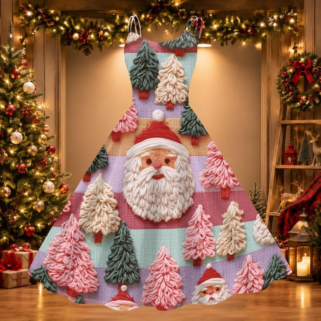 Women's Sexy Off-Shoulder Vintage Christmas Print Dress for Holiday Party