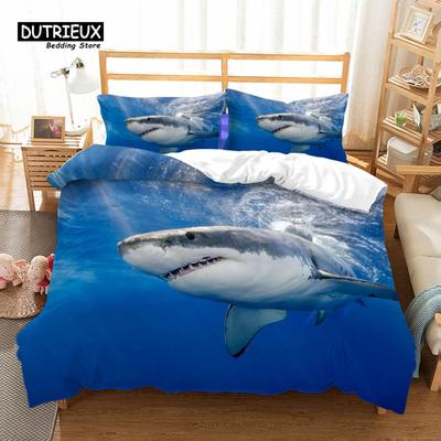 Ensemble Housse de Couette Requins Sous-Marins, Ensemble de Literie Tendance, Housse de Couette Douce Confortable Respirante, Pour Décoration Chambre Chambre d'Amis