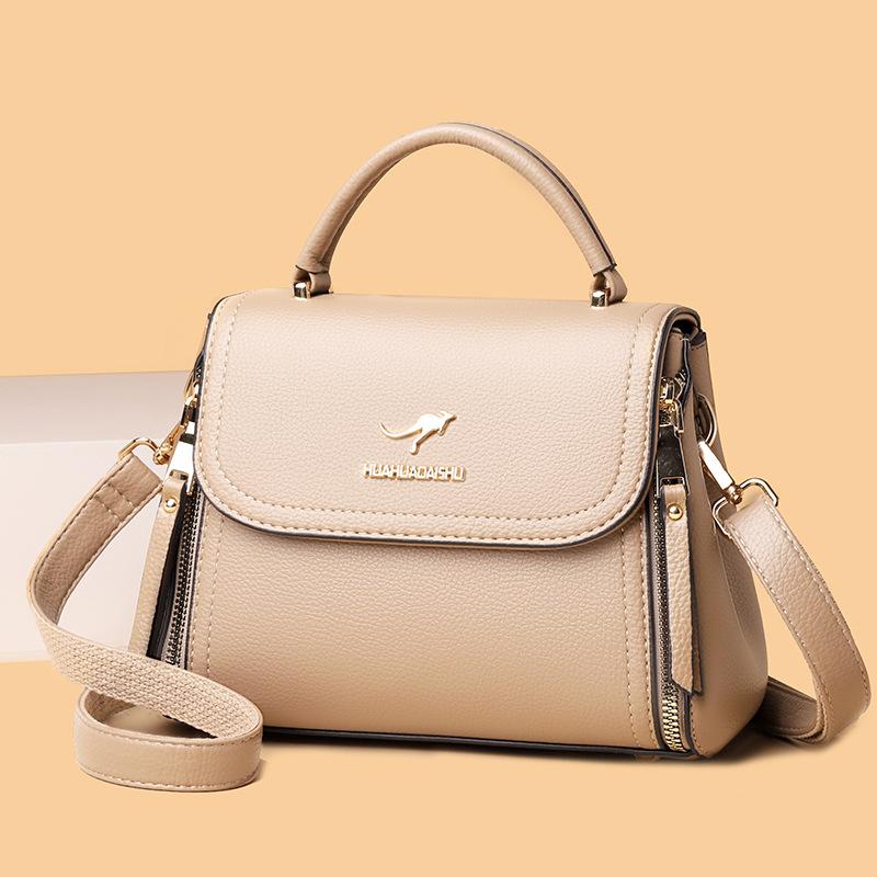 Multi-zip Expansion Women's Handbag Bag Women's Fashion Solid Color Shoulder Bag Retro Crossbody Bag Women