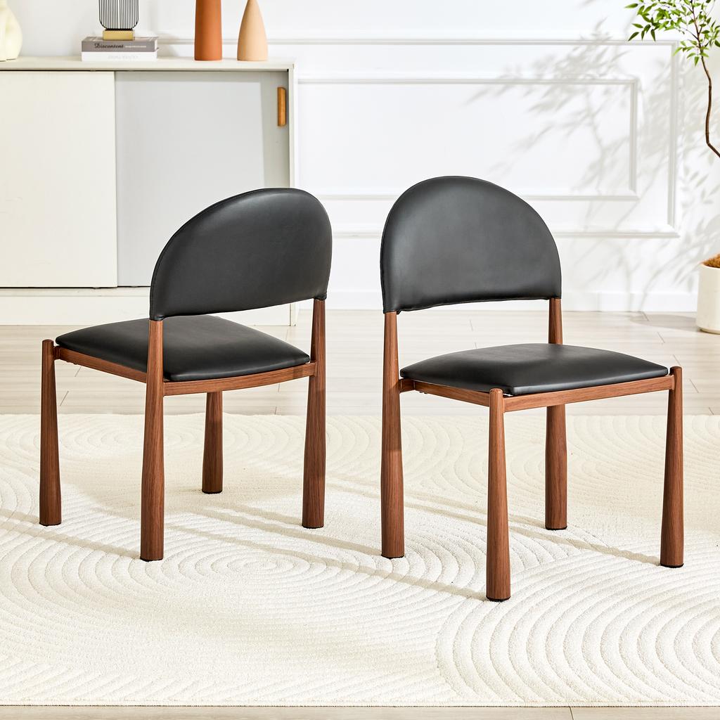 Set of 2 Modern Dining Chairs, Upholstered Chair with Semi-Circular Backrest, PU Leather & Metal Legs, Chairs Only Included, No Table, 80cm High
