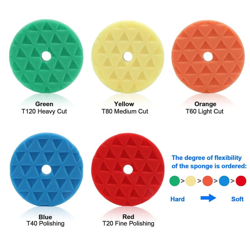 5 Peças/Conjunto Boina de Polimento 6 Polegadas Kit Boina de Polimento para Carro Roda de Esponja Colorida Disco de Espuma Ondulado Plano Roda de Polimento Bola de Lã