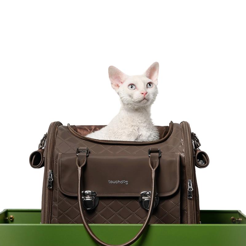Touchdog Airline Approved Quilted Pet Carrier Bag for Small Dogs Cats Removable Pet Suitcase for Travel 11 Pounds коричневый