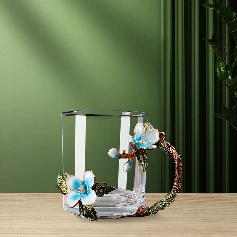 

Household Large-Capacity Cold Kettle, Teapot, High-Value Drinking Cup, Exquisite Coffee Cup, Water Cup, Enamel Color Cherry Blossom Cup 300ML