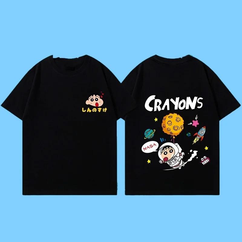 Miniso New Summer Cotton Cartoon Crayon Shin-chan Print T-Shirt Unisex Street Style Summer Fashion Casual Crew Neck Cotton Top