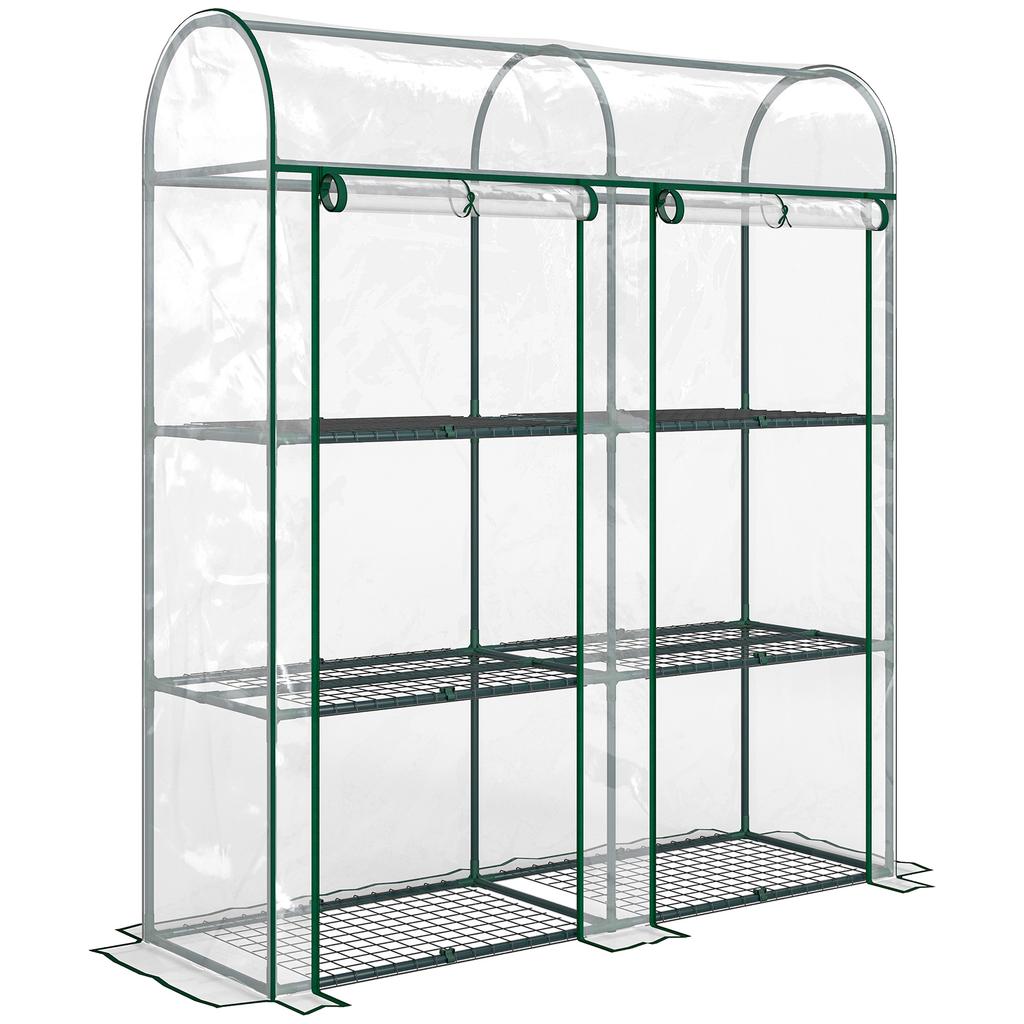 Small 3-Tier Greenhouse, 2 Roll-Up Doors, Steel Frame, Plastic Cover, 143 X 46 X 164 Cm, Transparent
