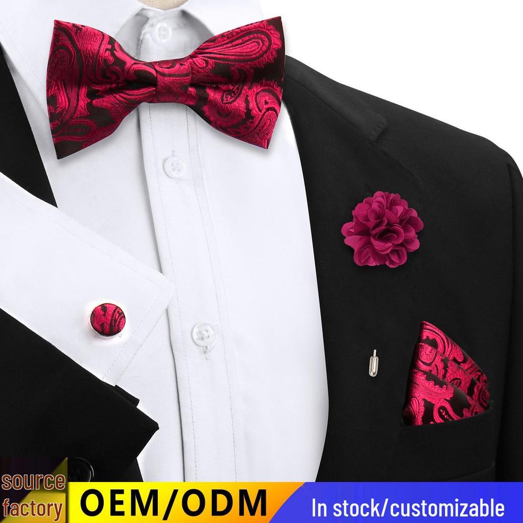 Korean Style 4-Piece Men's Bow Tie & Pocket Square Set for Weddings & Formal Events
