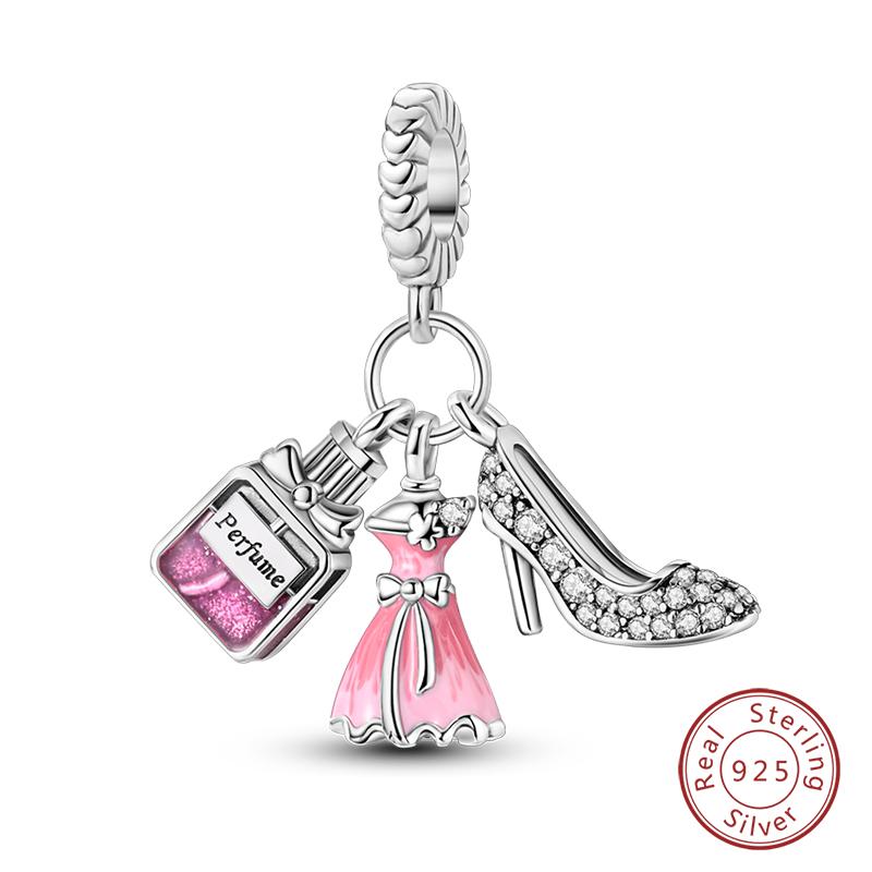 100% Copper Fashion Pink Princess Skirt Bag Lipstick Charms Beads Fit Qikaola Original Bracelets Diy Jewelry Gifts