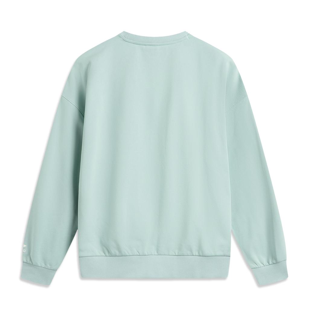 Li Ning Comfortable Casual Simple Letter Print Round Neck Pullover Sweatshirt Women Sweatshirt Mesh-Green AWDV806-2