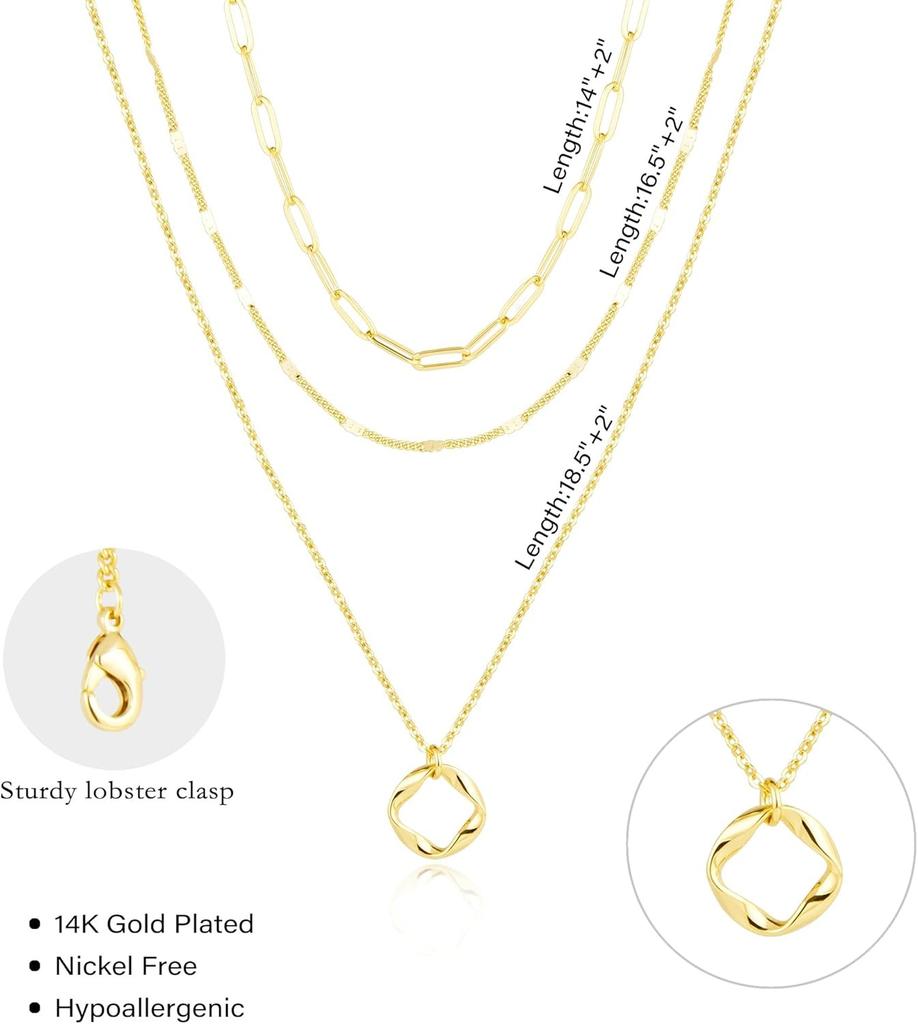 Mehrschichtige 14K Gold Plated Halsketten für Damen Stapelbare Silber Plated Kreis Paperclip Kette Anhänger Choker Halsketten Set Für Frau