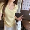 Spring/Summer Korean Style Slimming V-Neck Pleated Short Sleeve T-Shirt