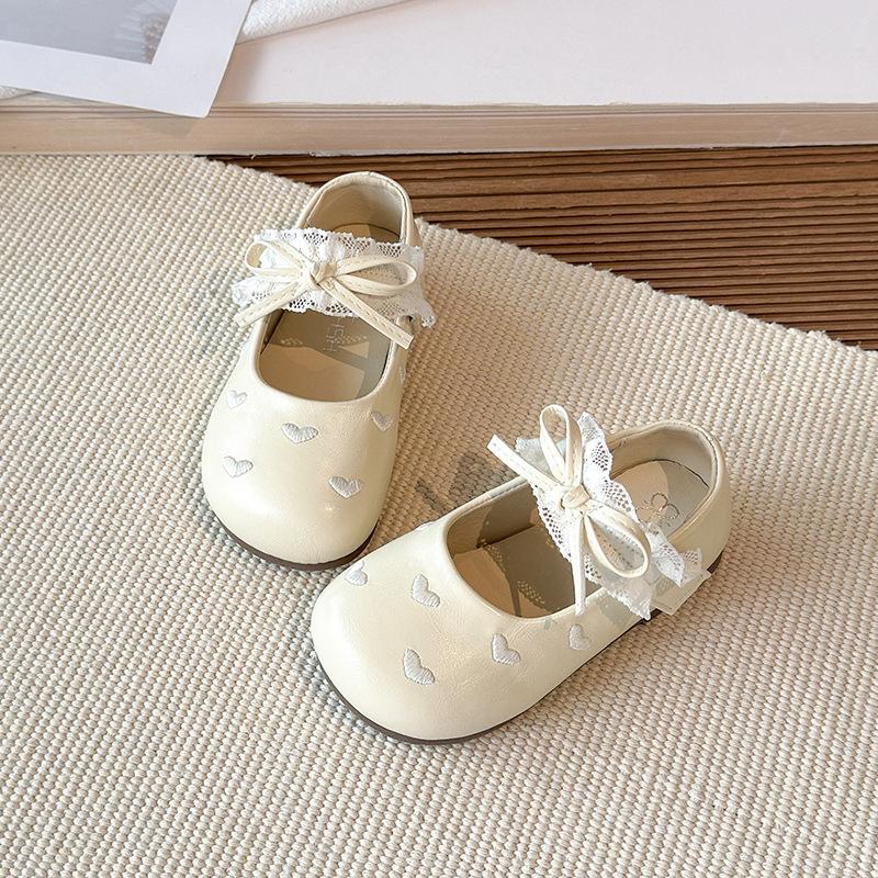 

[Spring Autumn Korean Girls Bow Lace Trim Ballet Flats French Princess Shoes] Size 30 бежевий
