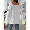 Women's Autumn/winter Hand-hooked Floral Patchwork Sweater with Simple Loose One-line Neck Off-the-shoulder Flared Sleeves