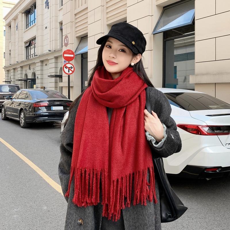 Solid color mink hair scarf light luxury high-end imitation cashmere scarf women's winter Korean men's shawl scarf autumn and winter