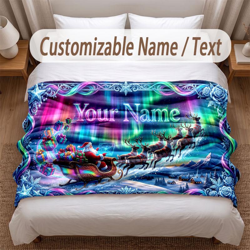 Christmas Theme Soft Blanket Personalized Custom Name Text Print Warm Blanket Home Sofa Bedroom Decor
